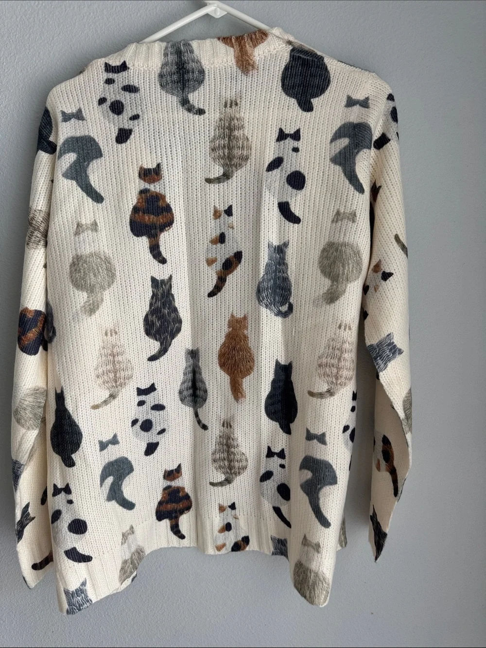 Cream Cat Print Button-Up Cardigan Sweater